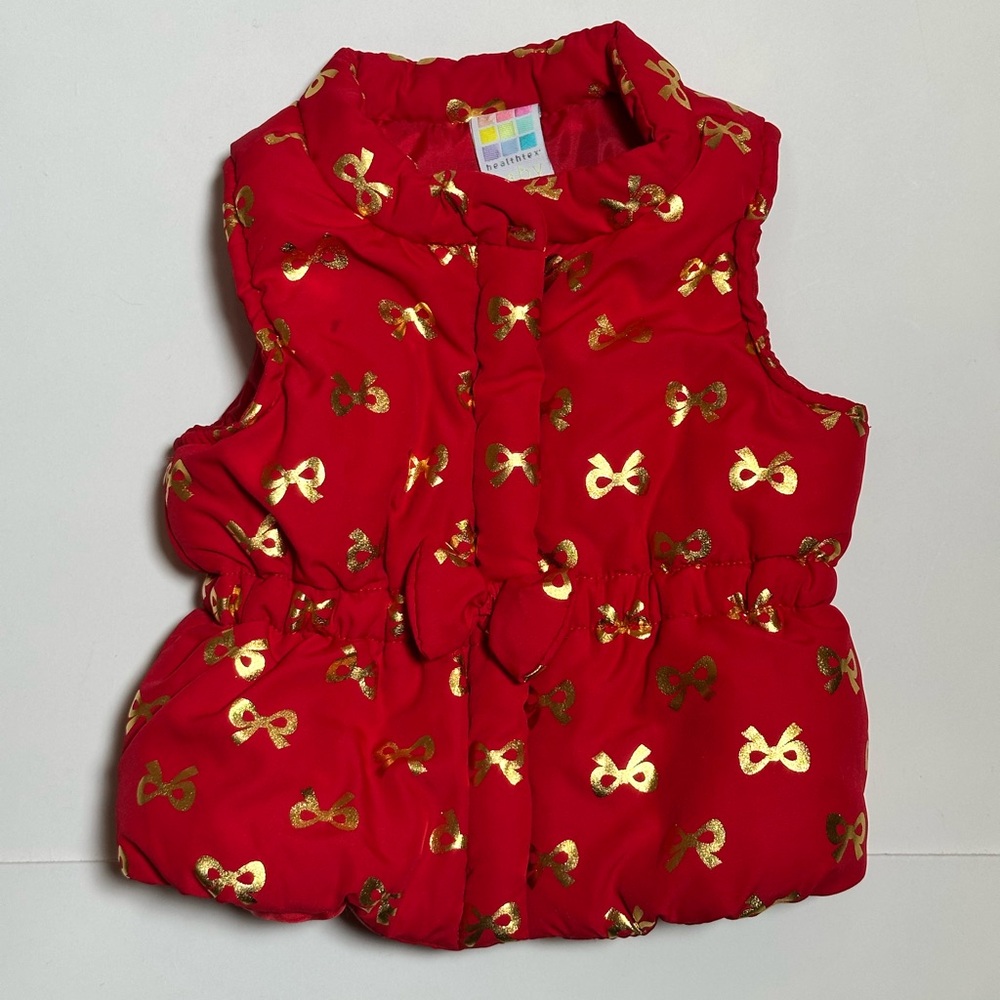 Healthtex Baby Red Puffer Vest with Gold Bows Size 3-6M